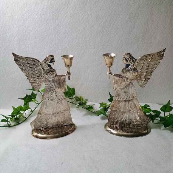 VGUC: Vintage Intern'l Silver Silver-Plated 2 Christmas Angel Candle Holder - Picture 2 of 8